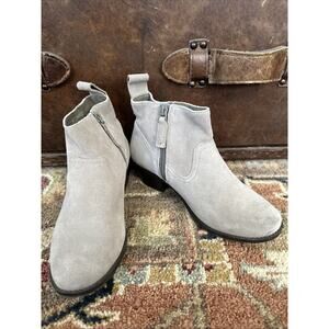 Vionic Womens 5 Vera Ankle Boots Booties Tan Brown Suede Pull Tab Stacked Zip